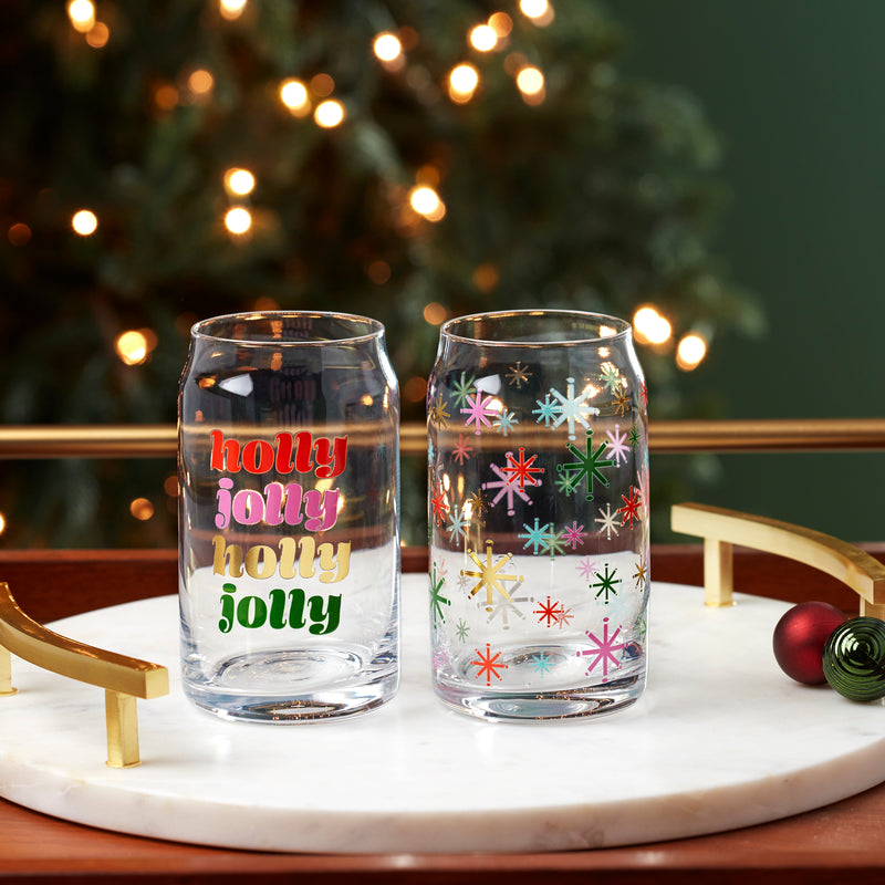 Holly Jolly Can Cooler Glasses, Set Of 2