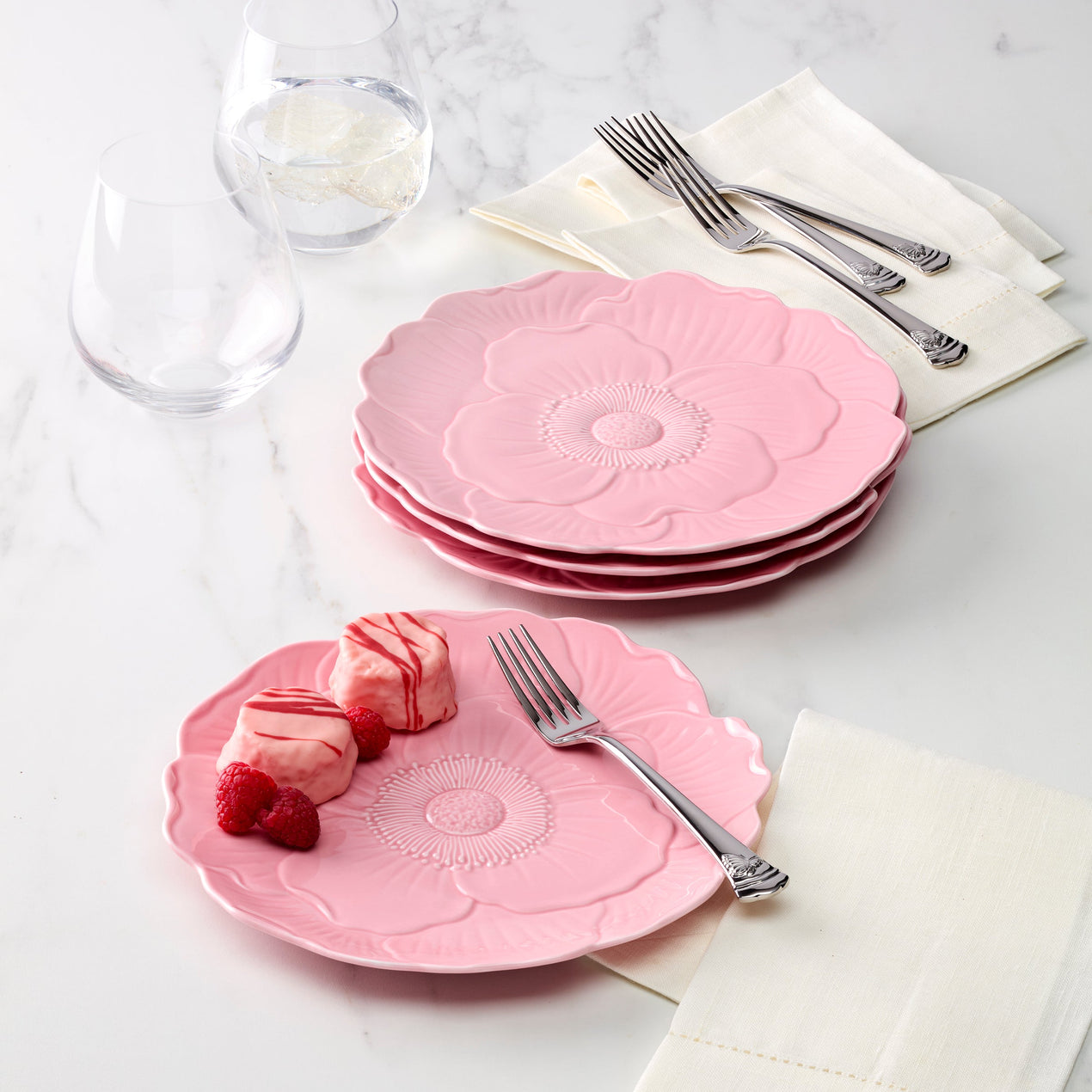 Butterfly Meadow Floral Set of 4 Accent Plates - Pink