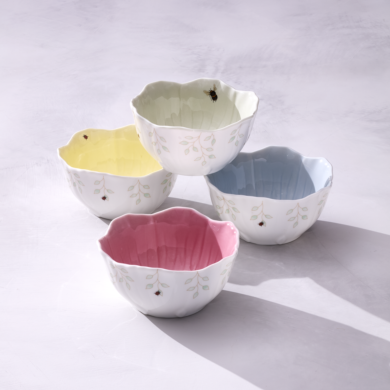 Butterfly Meadow Floral Set of 4 Dessert Bowls - Green