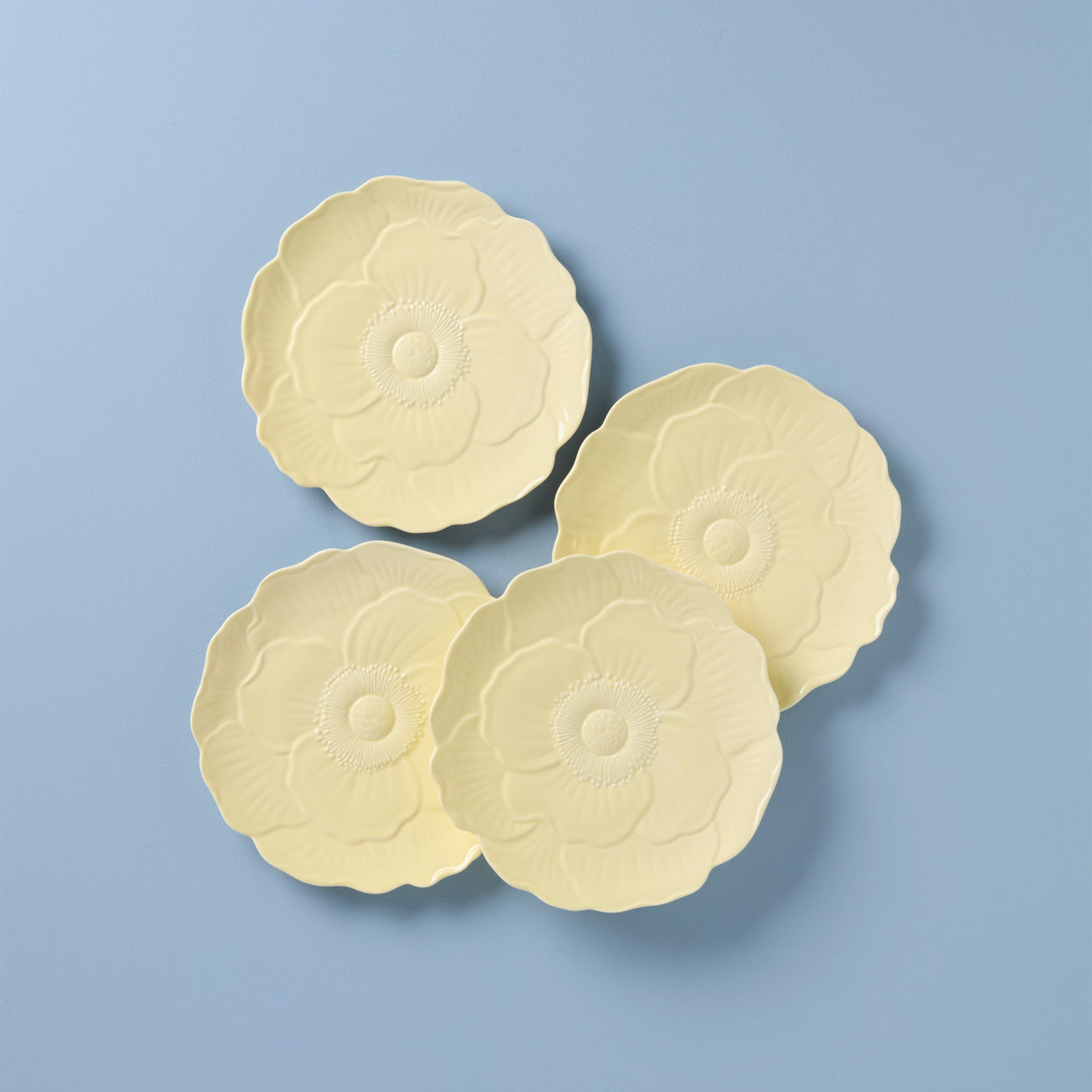 cambridge silversmiths Butterfly Meadow Floral Set of 4 Accent Plates - Yellow