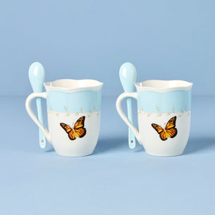 Butterfly Meadow Blue Mugs With Spoons - Set of 2
