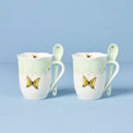 Butterfly Meadow Color Mugs with Spoons, Set of 2, Green