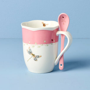 Butterfly Meadow Pink Mugs with Spoons, Set of 2