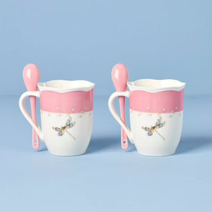 Butterfly Meadow Pink Mugs with Spoons, Set of 2