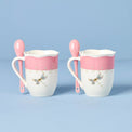 Butterfly Meadow Color Mugs with Spoons, Set of 2, Pink