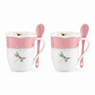 Butterfly Meadow Color Mugs with Spoons, Set of 8