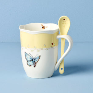 Butterfly Meadow Yellow Mugs with Spoons, Set of 2