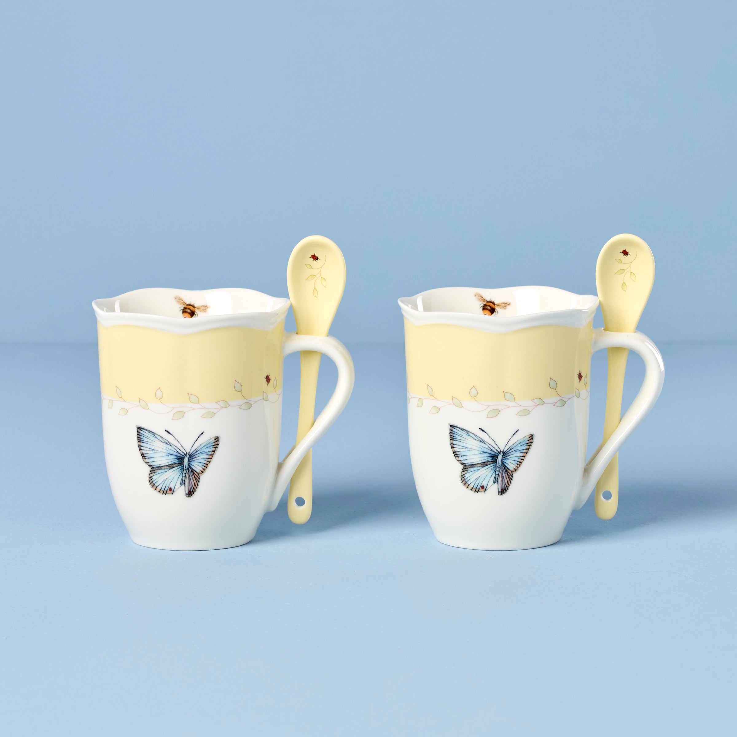 Butterfly Meadow Yellow Mugs With Spoons - Set of 2 – Lenox