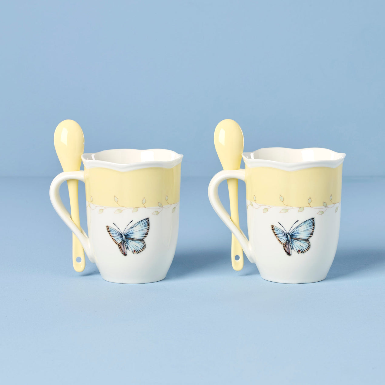 Butterfly Meadow Color Mugs with Spoons, Set of 2, Yellow