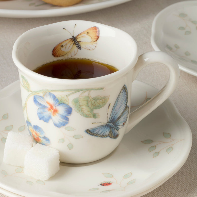 butterfly in coffee cup reading Lenox 897806 Butterfly Meadow Espresso Cup & Saucer, Set of 4