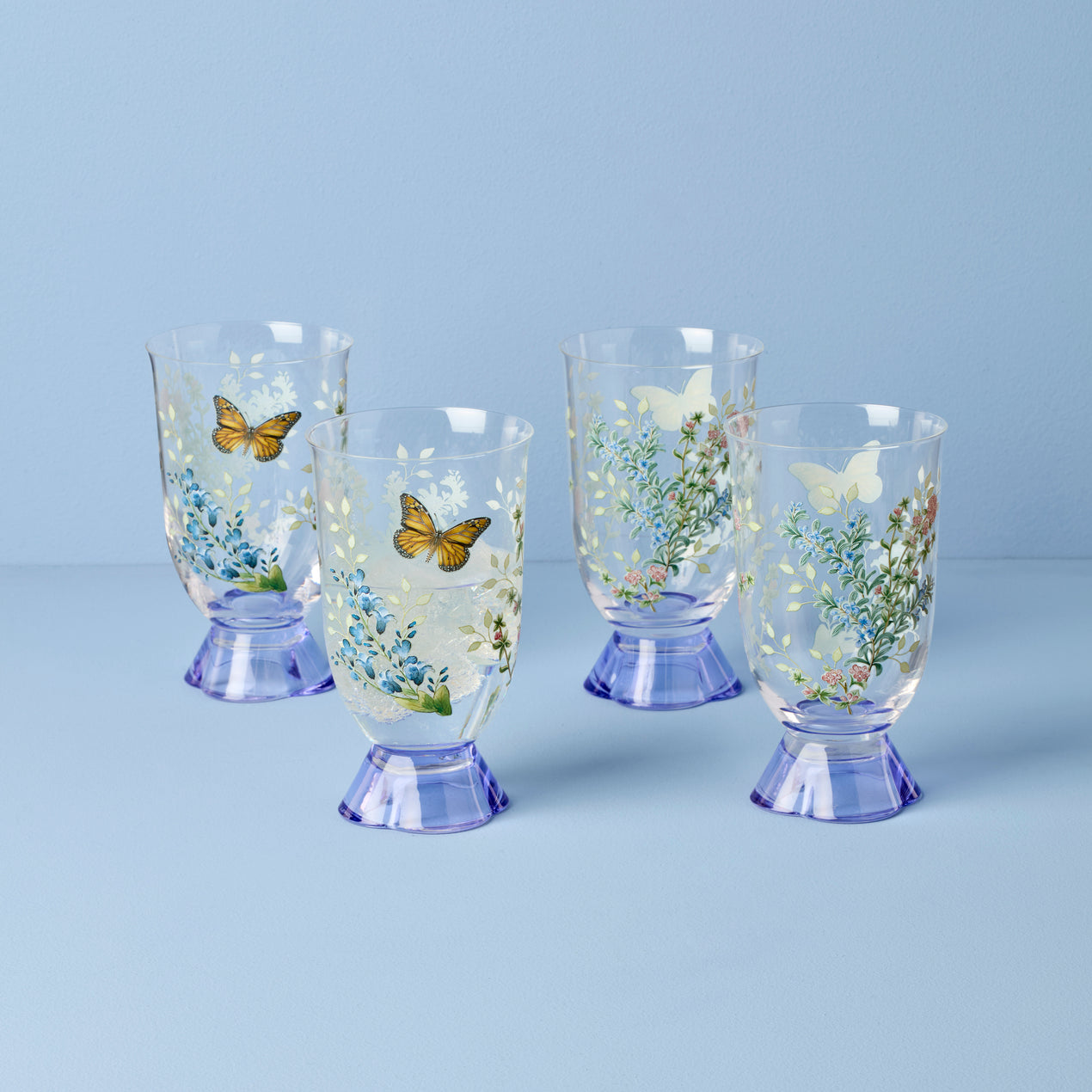 cambridge silversmiths Butterfly Meadow Herbs Tall Tumblers Set of 4