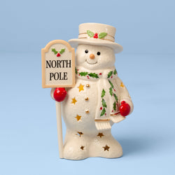 Happy Holly Days North Pole Snowman Lit Figurine