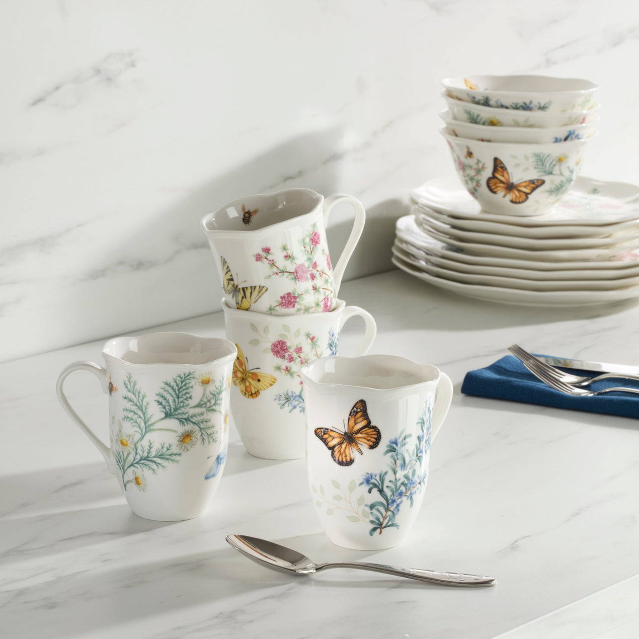 Butterfly Meadow Herbs Mugs, Set of 4