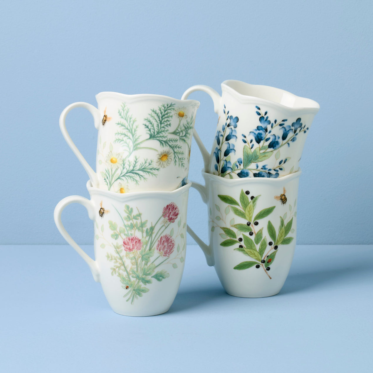 Butterfly Meadow Herbs Mugs, Set of 4