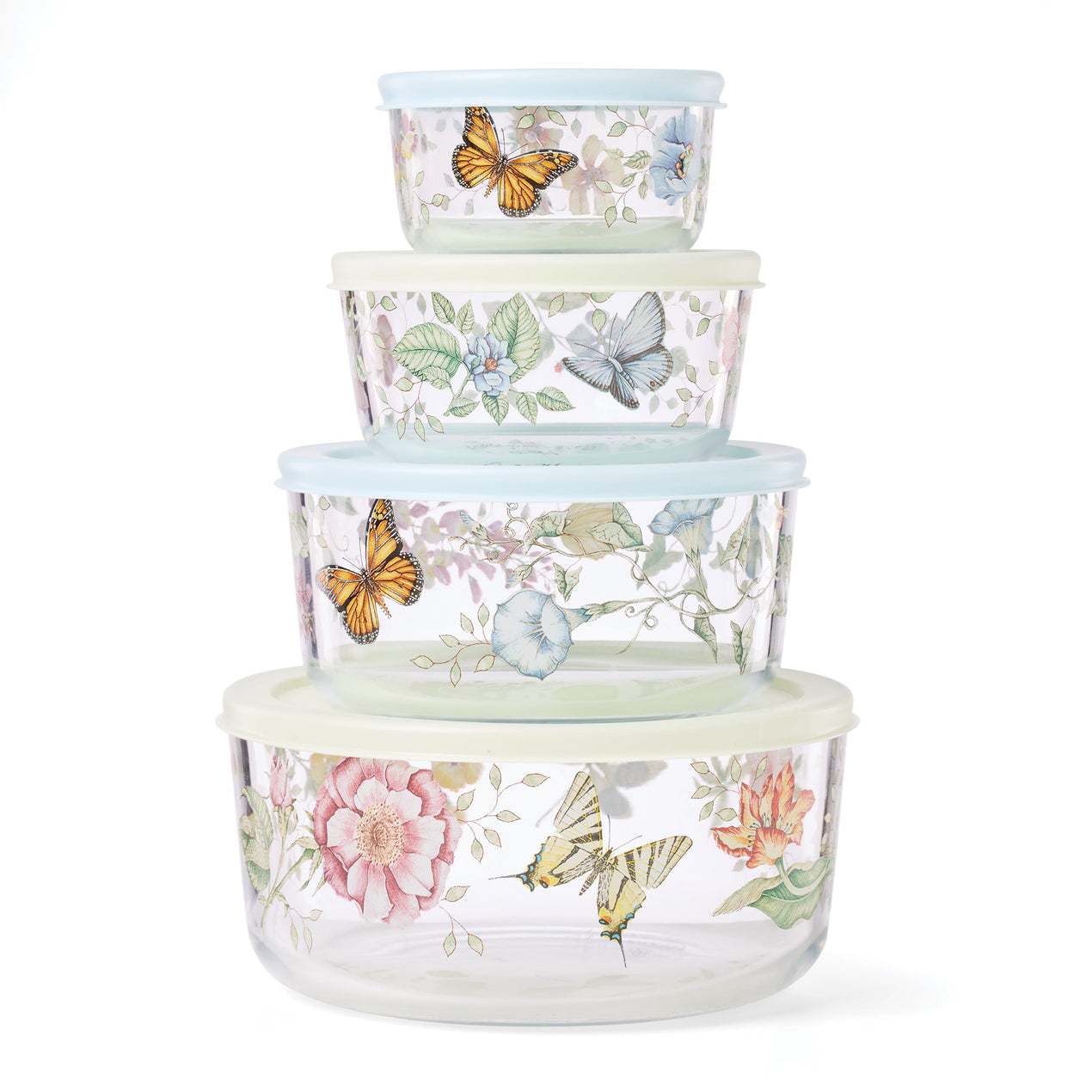 Butterfly Meadow Glass Food Storage Containers with Lids, Set of 4
