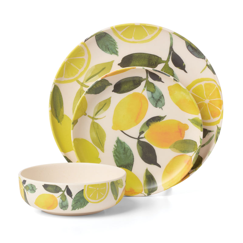 24/7 Melamine 12-Piece Dinnerware Set, Lemons