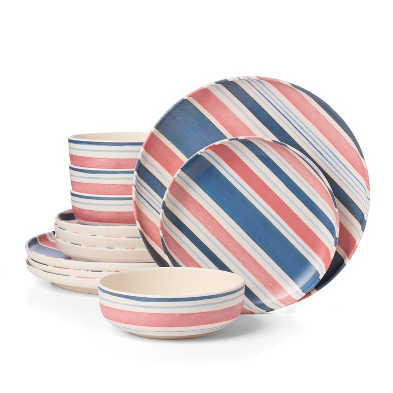 24/7 Melamine 12-Piece Dinnerware Set, Stripe