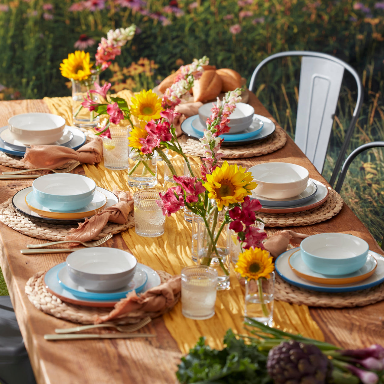 24/7 Colors 12-Piece Dinnerware Set, Turquoise