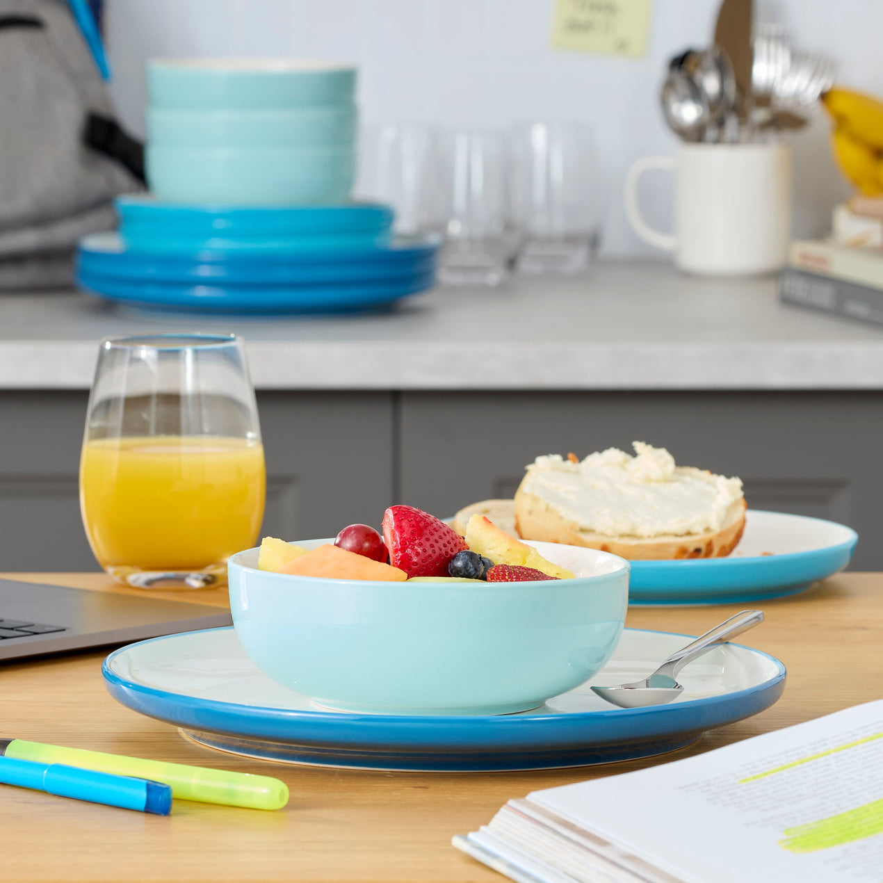 24/7 Colors 12-Piece Dinnerware Set, Turquoise