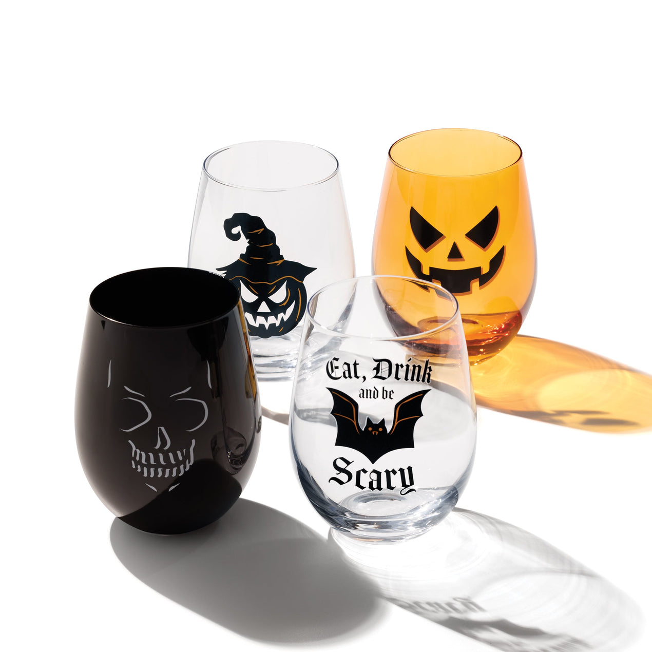 Vintro Halloween Stemless Wine Glasses, Set of 4