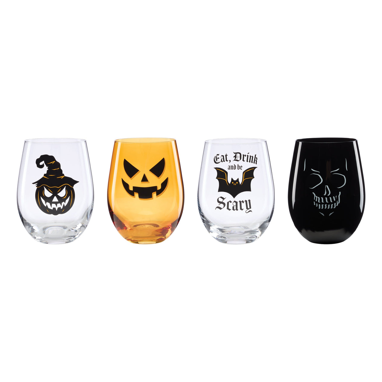 Vintro Halloween Stemless Wine Glasses, Set of 4