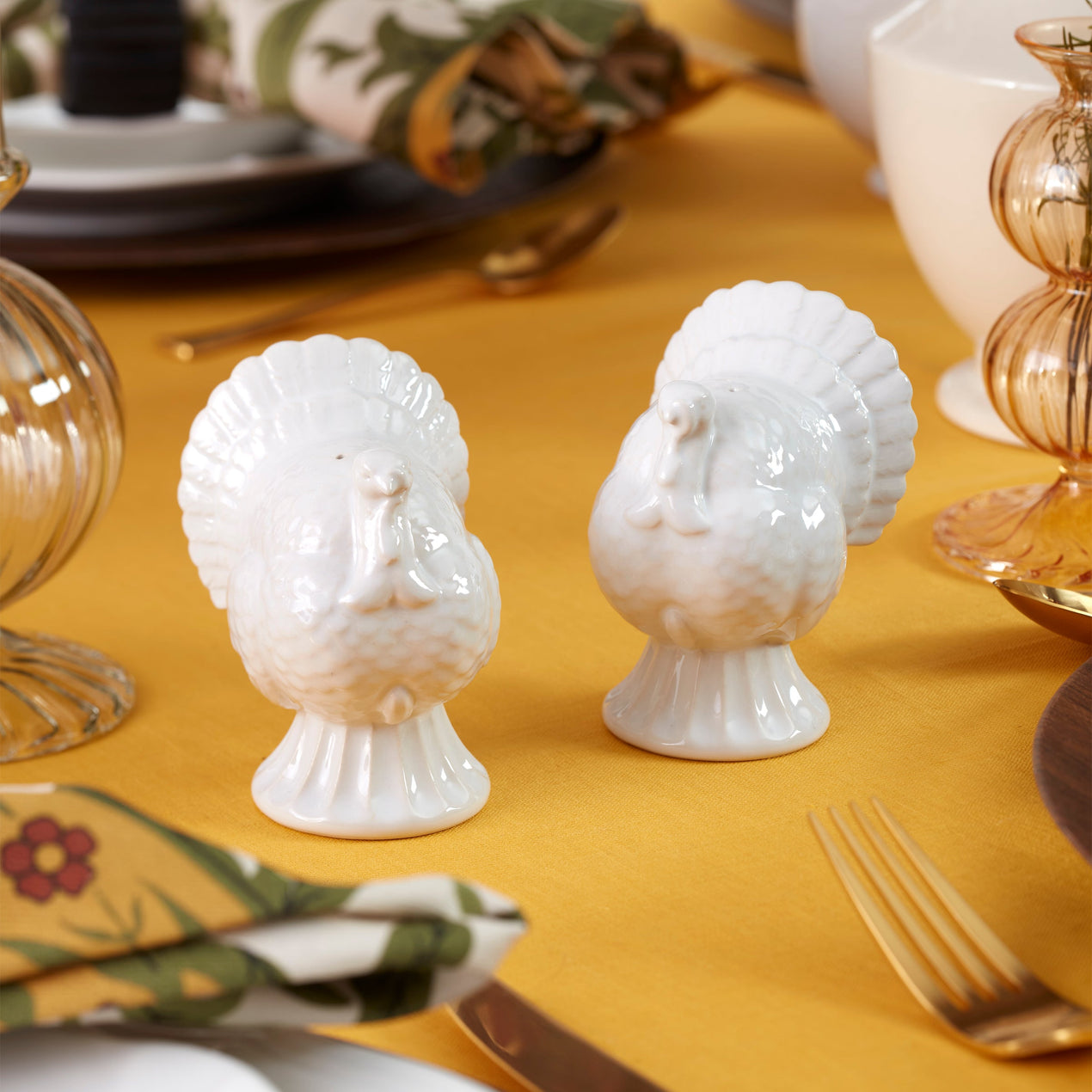 French Perle Carved Turkey Salt & Pepper Set