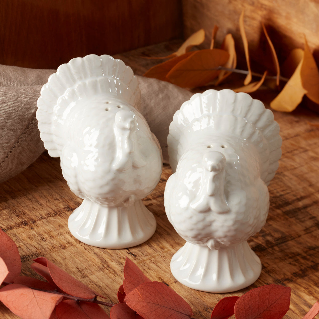 French Perle Carved Turkey Salt & Pepper Set