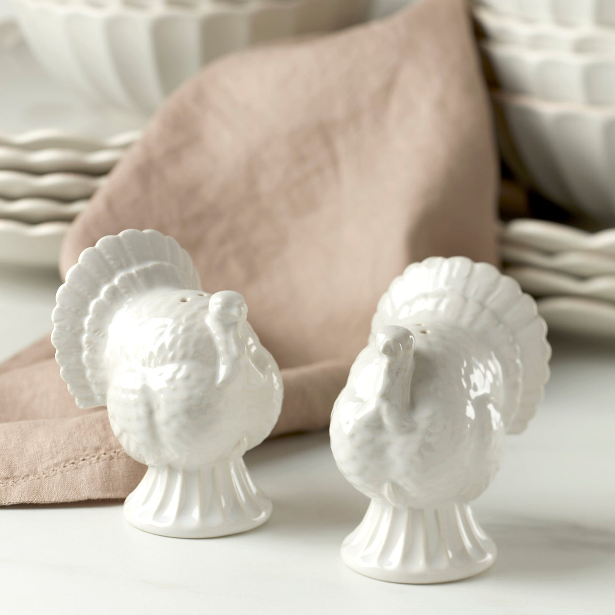French Perle Carved Turkey Salt & Pepper Set