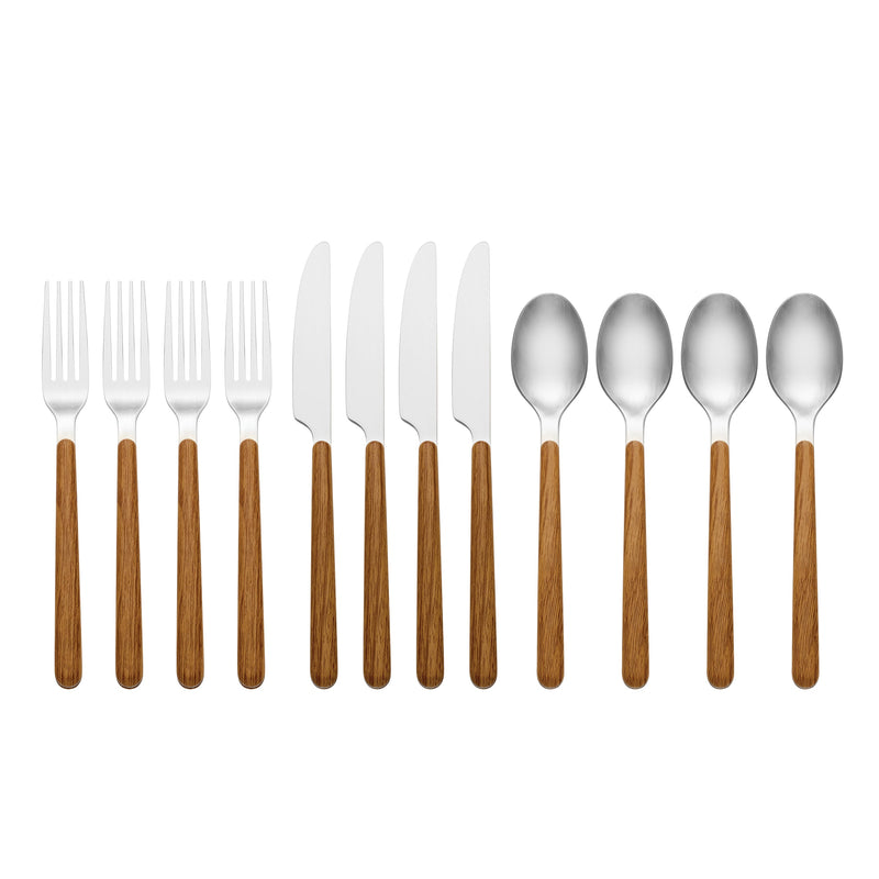 24 Seven Mirror Faux Wood Handle 12-Piece Flatware Set