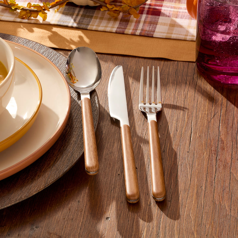 24 Seven Mirror Faux Wood Handle 12-Piece Flatware Set