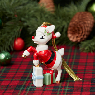 Rudolph With Santa Suit Ornament
