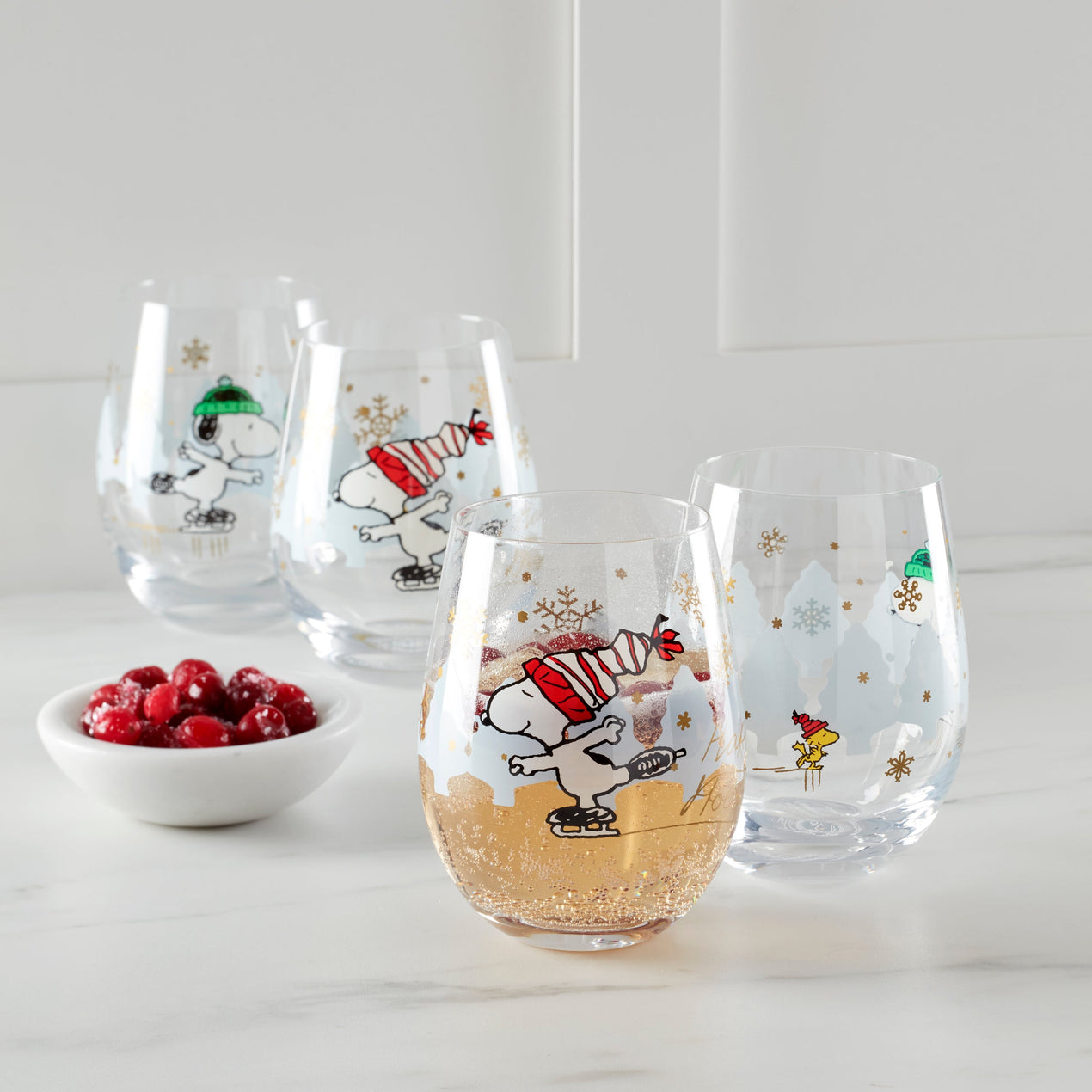 Snoopy Skating Christmas Tumblers, Set of 4