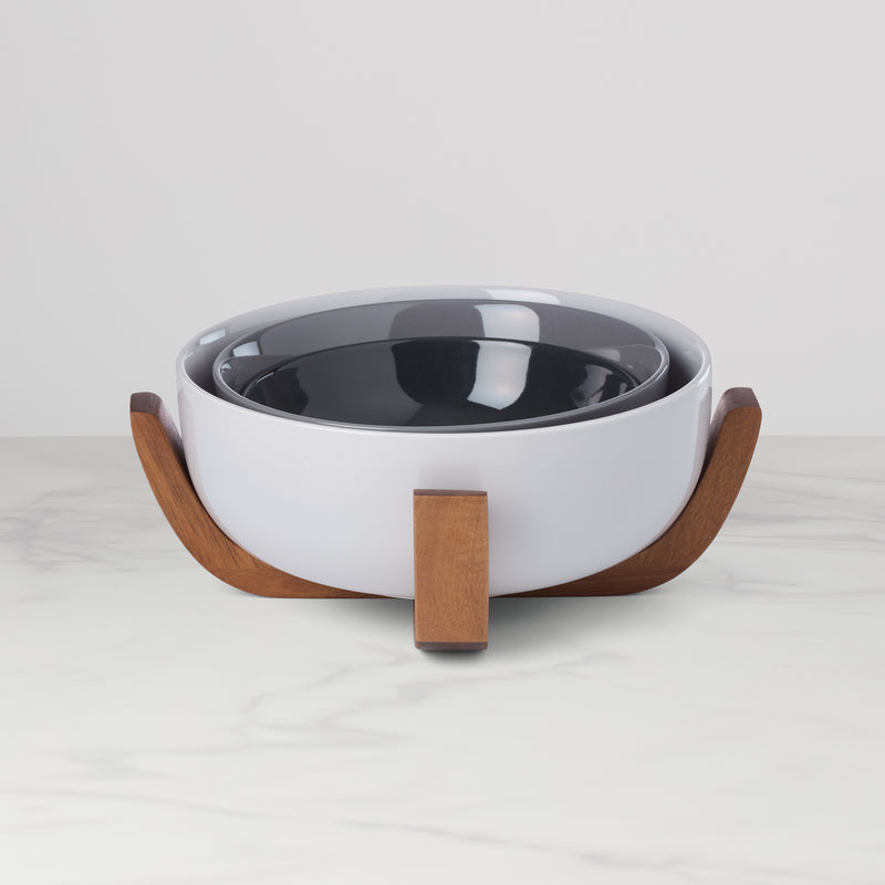 24 Seven Colors Nesting Bowls With Wood Stand, Pumice