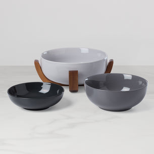 24 Seven Pumice 3-Piece Nesting Bowl Set with Wood Stand