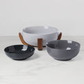 24 Seven Colors Nesting Bowls With Wood Stand, Pumice