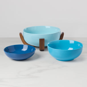 24 Seven Turquoise 3-Piece Nesting Bowl Set with Wood Stand