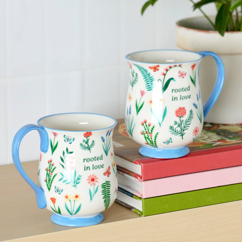 First Blooms Mugs S/2, Blue