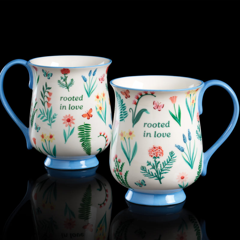 First Blooms Mugs S/2, Blue
