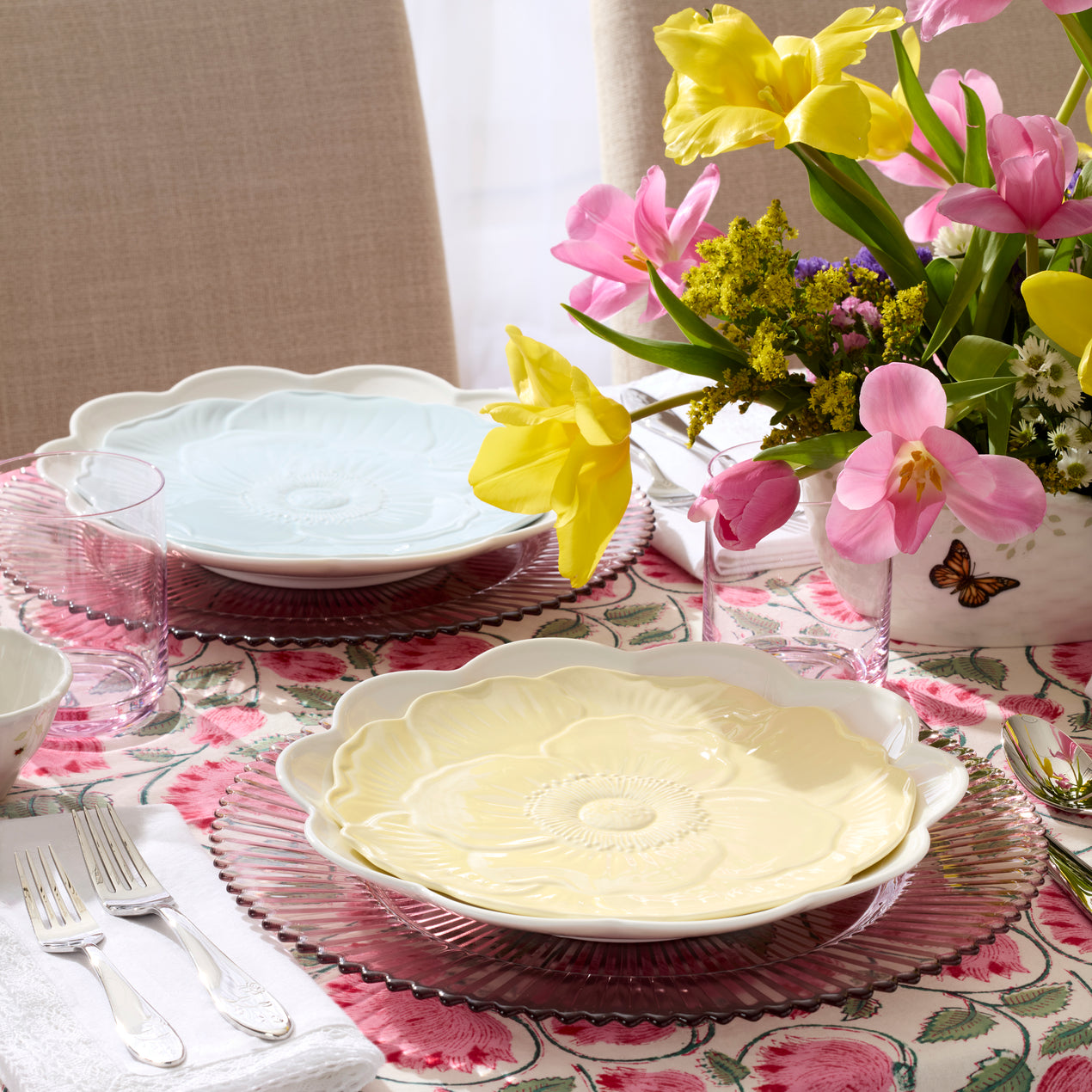 Butterfly Meadow Floral Set of 4 Accent Plates - Yellow