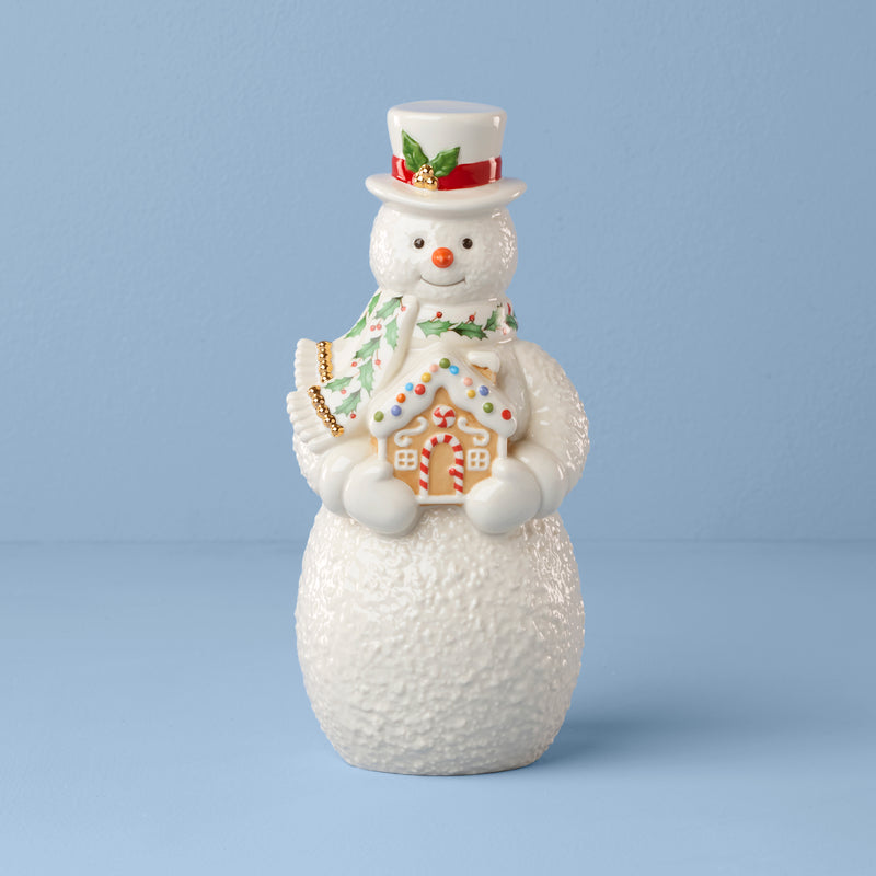 Snowman With Gingerbread House Figurine