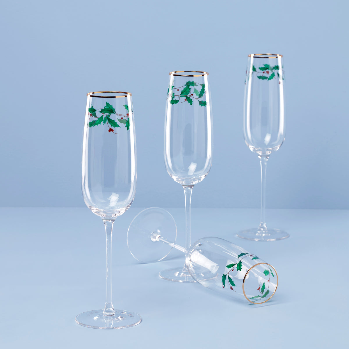 Holiday Decal Flute Glasses - Set Of 4