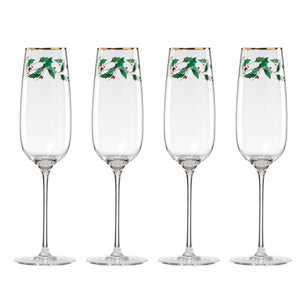 Holiday Decal Flute Glasses, Set of 4