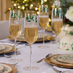 Holiday Decal Flute Glasses, Set of 4