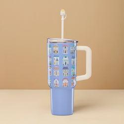 Lenox Spice Village 40oz Blue Water Bottle with House Cap