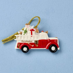 Personalized Firefighter Christmas Ornament - Custom Firetruck Decoration For Firemen (Red)