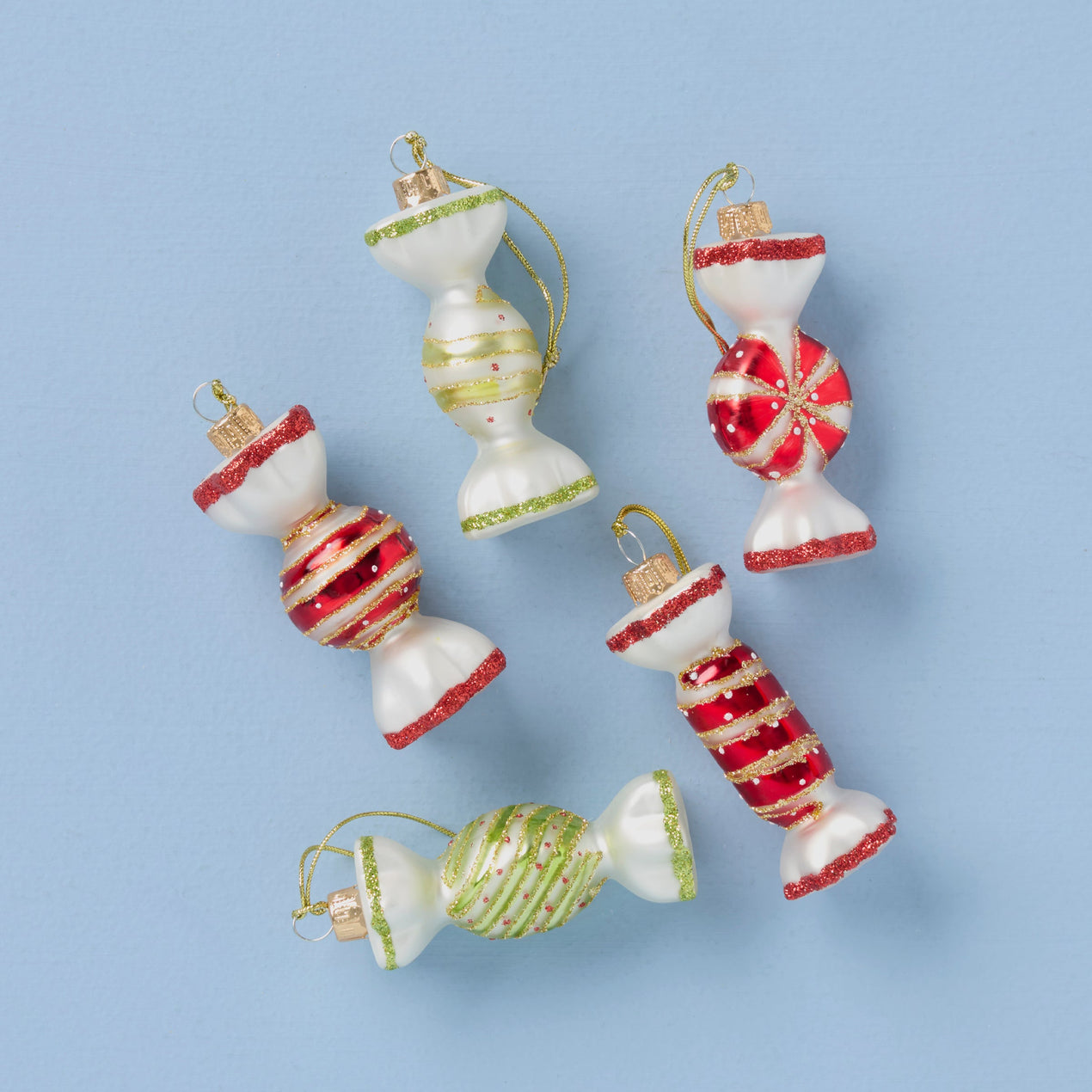 Blown Glass Candy Ornaments Set Of 5