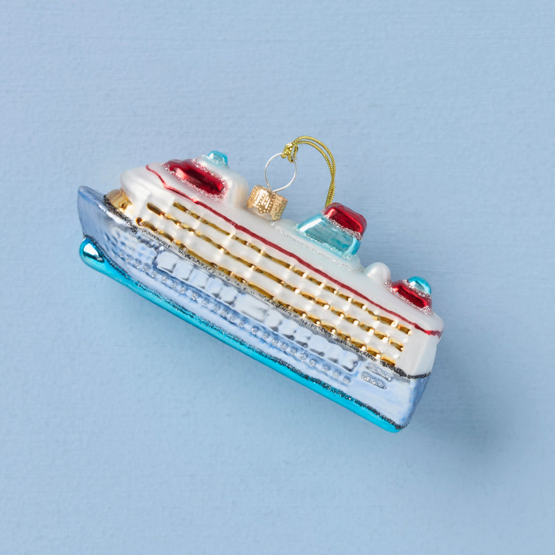 Retro Blown Glass Cruise Ship Ornament