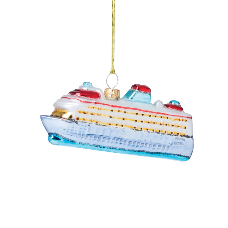 Retro Blown Glass Cruise Ship Ornament