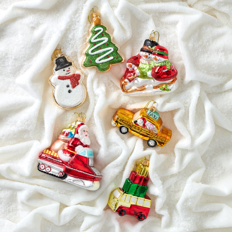 Blown Glass Snowman & Tree Cookie Ornaments 2 pc Set