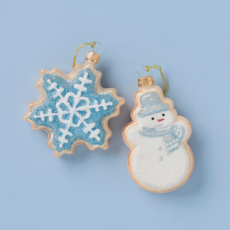 Retro Blown Glass Snowman & Snowflake Cookie Ornament Set